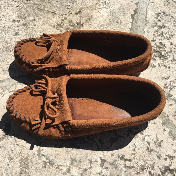 Minnetonka Kilty Suede hardsole moccasins, brown - Picture 2 of 8